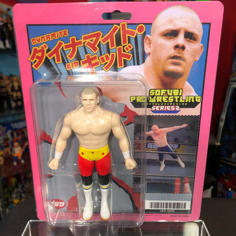 **IN STOCK** Junk Shop Dog Sofubi Vintage Style Dynamite Kid Wrestling Figure (Red & Yellow)