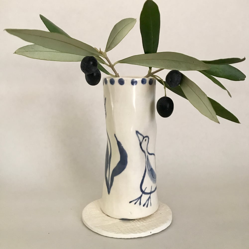 Image of Bud vase with bird and flower 