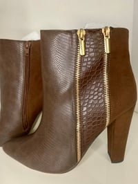 Image 2 of Brown Faux Leather Suede Ankle Just Fab Booties - Size: 10