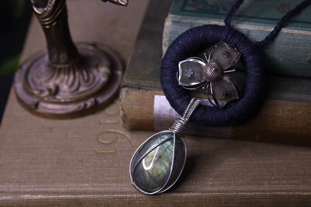 Image of Black hemp cord labradorite necklace