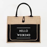 Image 2 of Hello Weekend Burlap Tote Bag