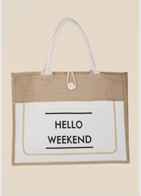 Image 3 of Hello Weekend Burlap Tote Bag