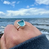 Image 1 of Seaglass silver ring - Big Blue, size V