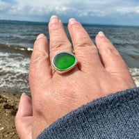 Image 1 of Customisable Extra Large Dark Green Seaglass Silver Ring