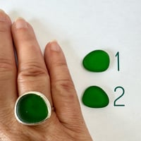 Image 3 of Customisable Extra Large Dark Green Seaglass Silver Ring