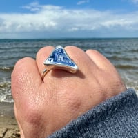 Image 1 of One of a Kind Blue and White Sea Pottery Ring - size Q