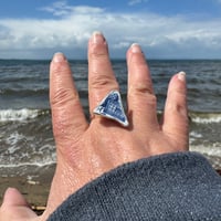 Image 2 of One of a Kind Blue and White Sea Pottery Ring - size Q