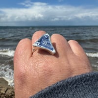 Image 4 of One of a Kind Blue and White Sea Pottery Ring - size Q