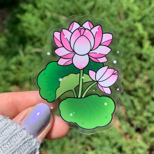 Image of CLEAR Pink Lotus Flower STICKER