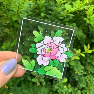 Image of CLEAR Pink Peony Framed STICKER