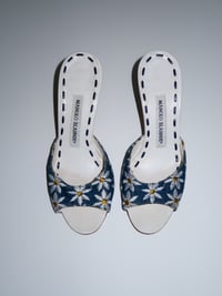 Image 1 of *RARE* Manolo Blahnik Denim Daisy Mules - EU 34.5