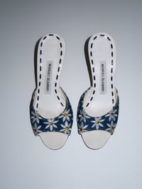 Image 1 of *RARE* Manolo Blahnik Denim Daisy Mules IT 34.5