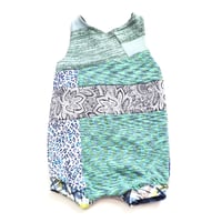 Image 2 of green blue patchwork 3/4 3T 4T romper courtneycourtney playsuit shorts layer shortalls shortsuit