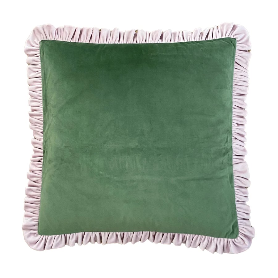 Image of Pink & Green Velvet Cushion 50cm x 50cm 
