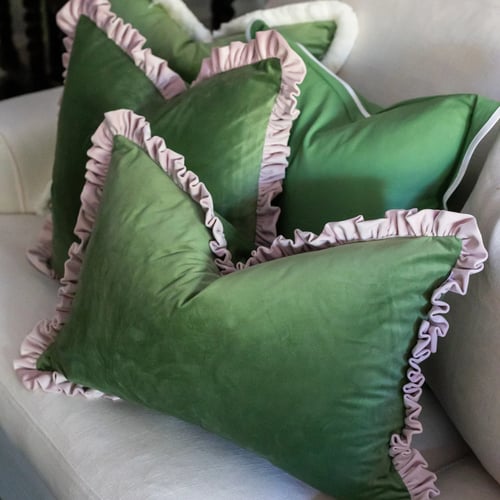 Image of Pink & Green Velvet Cushion 40 x 60cm 