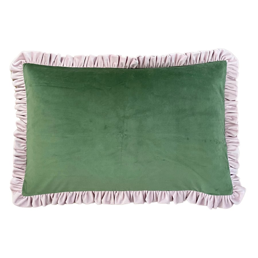 Image of Pink & Green Velvet Cushion 40 x 60cm 