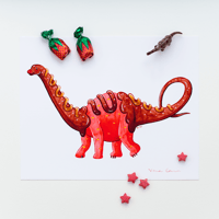 Image 1 of Chocolate Diplo'd Strawberry Art Print | Dessert Dino 8"x10" Art Reproduction