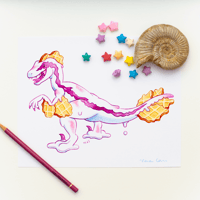 Image 1 of Raspberry Ripple Raptor Art Print | Dessert Dino 10"x8" Art Reproduction