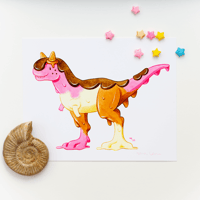 Image 1 of Ice Cream Carnotaurus Art Print | Dessert Dino 10"x8" Art Reproduction