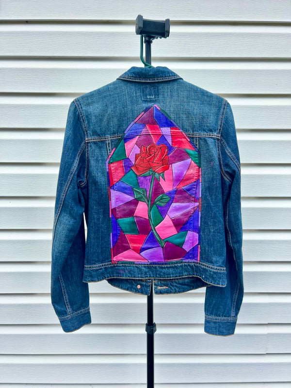 Image of Stained Glass Window Painted Denim Jacket