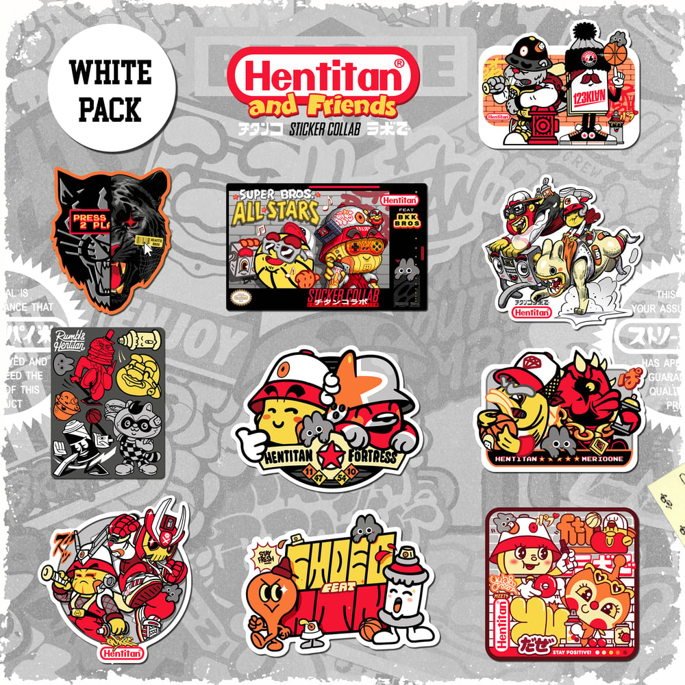 HENTITAN and FRIENDS - White Sticker Pack