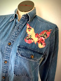 Image 3 of Upcycled “Peace Sign” denim shirt