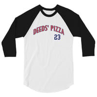 Image 4 of Deeds' Pizza KiSS 3/4 sleeve raglan shirt - Mr Deeds Movie Inspired Adam Sandler