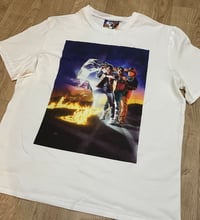 Image 3 of Back To The Future KiSS T-Shirt - Trilogy Art - Marty McFly 80s Delorean, Doc - Michael J Fox