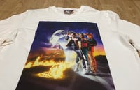 Image 4 of Back To The Future KiSS T-Shirt - Trilogy Art - Marty McFly 80s Delorean, Doc - Michael J Fox