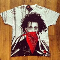 Image 1 of Gangster Scissorhands KiSS All Over T-Shirt - Edward - Movie Inspired - Johnny Depp Westside - Funny