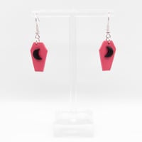 Image 1 of Pink & Black Moon Coffin Earrings