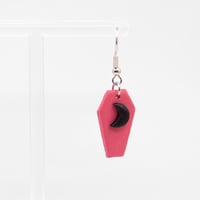 Image 2 of Pink & Black Moon Coffin Earrings