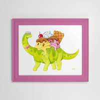 Image 2 of Sundaesaurus Art Print | Dessert Dino 10"x8" Art Reproduction