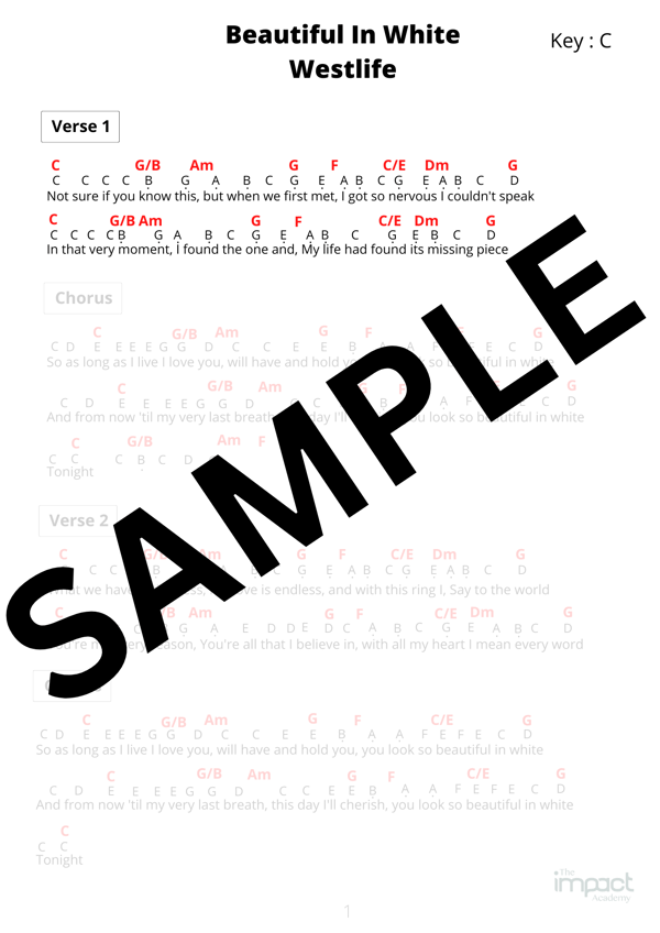 Image of (Lead Sheet) Beautiful In White - Westlife