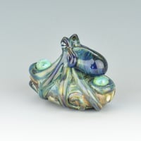 Image 6 of LG. Little Streaky Aura Blue Octopus - Flameworked Glass Sculpture Bead