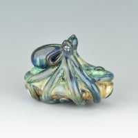 Image 9 of LG. Little Streaky Aura Blue Octopus - Flameworked Glass Sculpture Bead