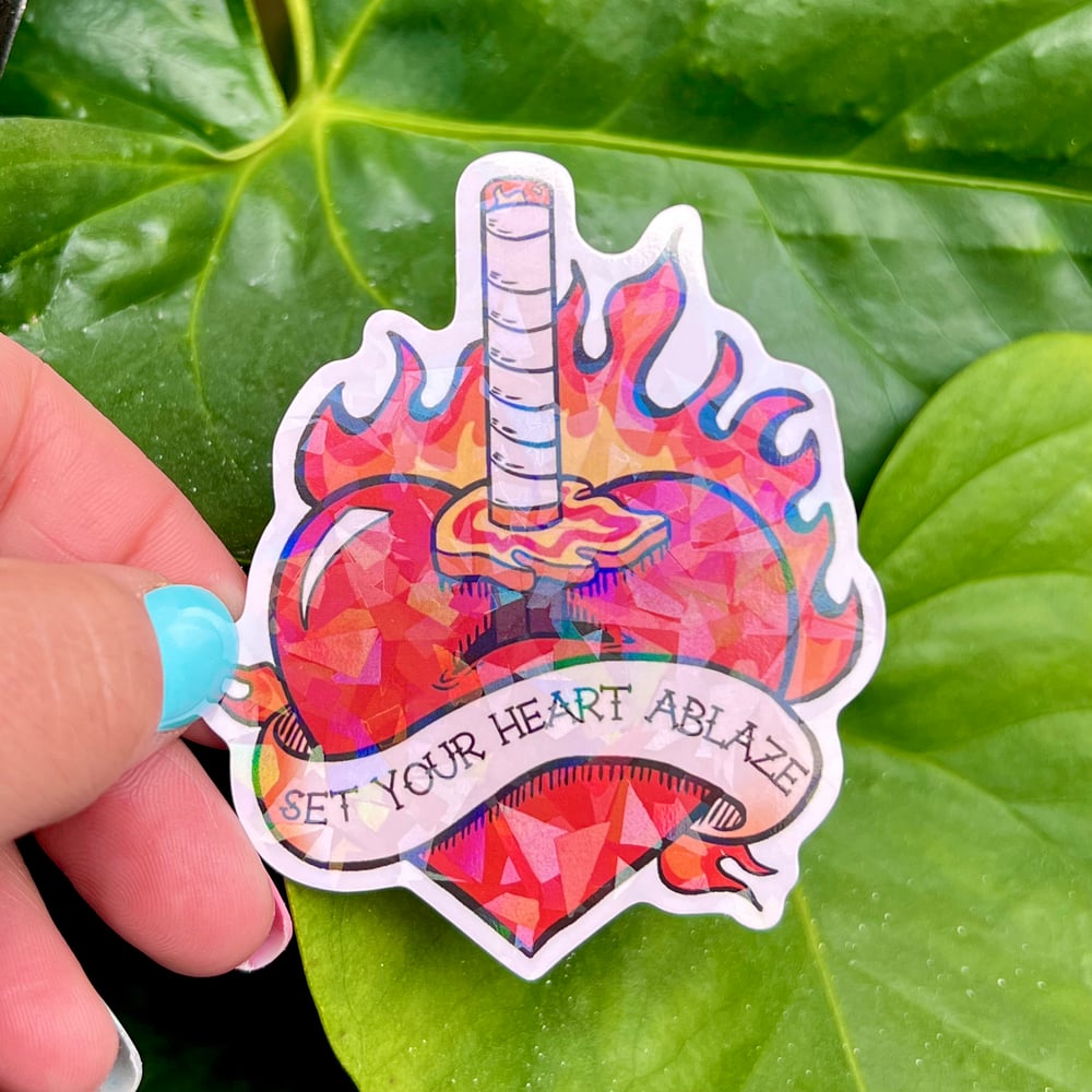 Image of 3" Holographic Set Your Heart Ablaze Sticker