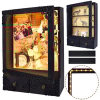 KWYADLUO Large Black Shadow Box with Light, Pet Memorial Shadow Box with Shelves and Drawer, Deep Sh