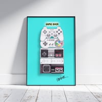 Image 1 of GAME OVER Retro Video Game Controllers Art Print