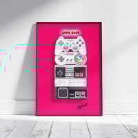 Image 2 of GAME OVER Retro Video Game Controllers Art Print