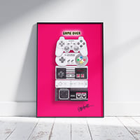 Image 2 of GAME OVER Retro Video Game Controllers Art Print