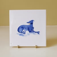 Image 1 of SECOND *new 5inch  size* Laying Down Whippet Cobalt Tile 