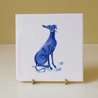 Image 1 of SECOND *new 5inch  size* Sitting Down Whippet Cobalt Tile 