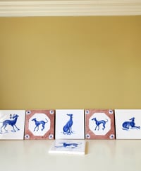 Image 3 of Playing Whippet with Tulip Cobalt Tile *new 5inch size*