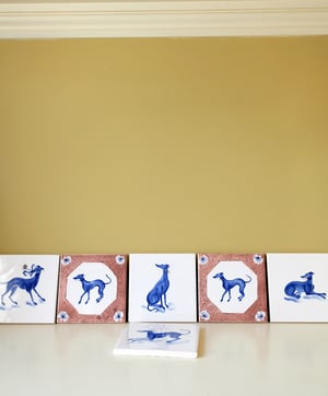 Image of Laying Down Whippet Cobalt Tile *new 5inch size*
