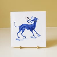 Image 1 of Whippet with Tulip Cobalt Tile *new 5inch size*