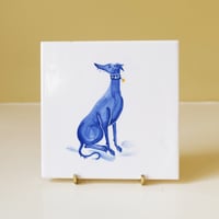 Image 1 of Sitting Down Whippet Cobalt Tile *new 5inch size*