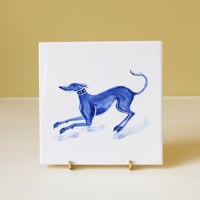 Image 1 of Playing Whippet with Tulip Cobalt Tile *new 5inch size*