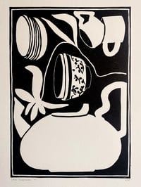 Pot and cups | Linocut print