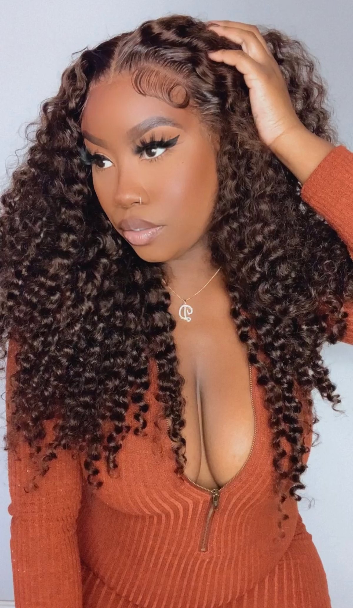 Image of 13x4 Chocolate Curly Lace Front Wig in 24”